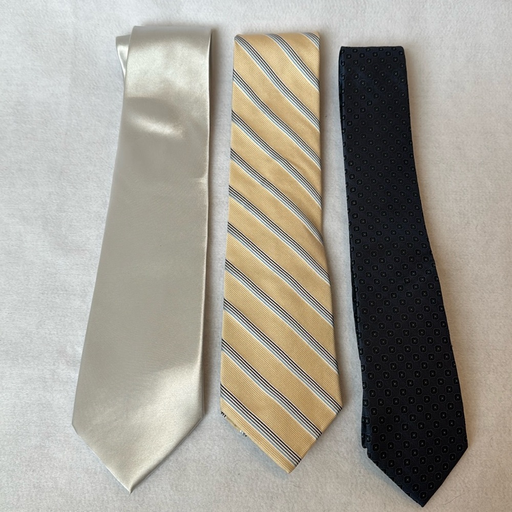 Set of 3 Mens Neck Ties Express Marc Anthony Silver Yellow Blue Striped Solid